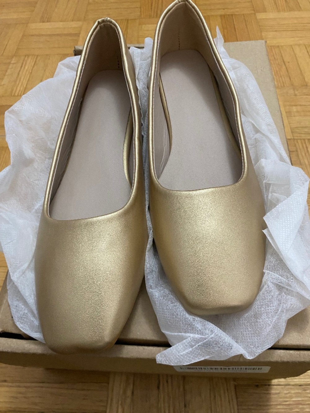 Chic Metallic Gold Square Toe Ballet Flats Size 40 EU/US 9